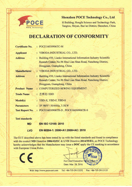 Porcellana Yiboda Industrial Co., Ltd. Certificazioni